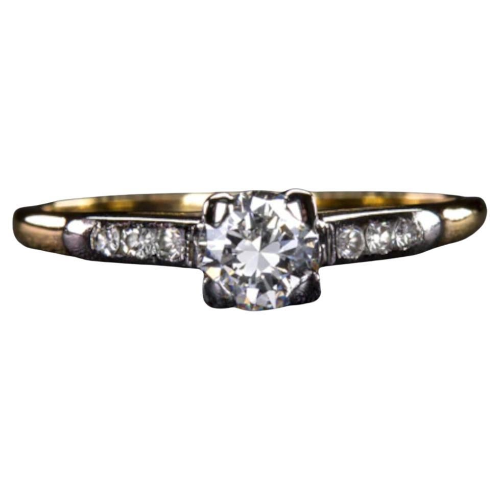 Round Cut Diamond Ring Classic Two Tone Gold Ring