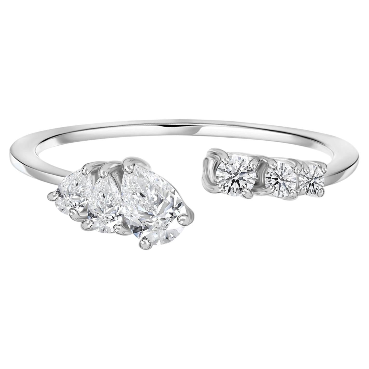 For Sale:  0.38 Ct Natural Pear & Round Diamond Open Cluster Ring in 18K White Gold