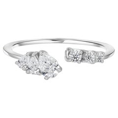 0.38 Ct Natural Pear & Round Diamond Open Cluster Ring in 18K White Gold