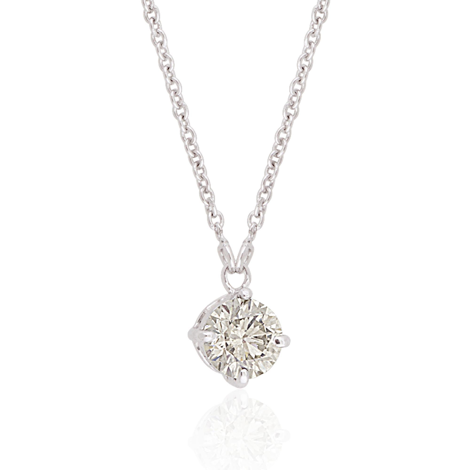 Round Cut 0.38 Ct SI/H Round Brilliant Cut Diamond Pendant Necklace 10 Karat White Gold For Sale