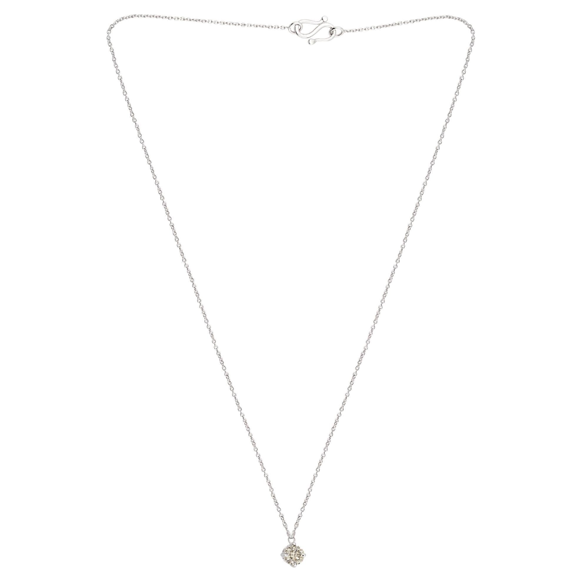 0.38 Ct SI/H Round Brilliant Cut Diamond Pendant Necklace 10 Karat White Gold For Sale