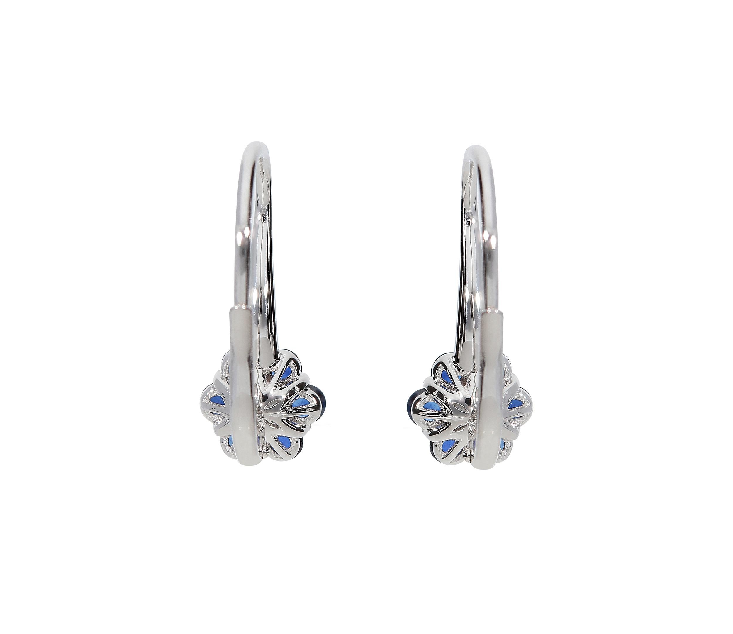 Round Cut 0.38 White GSI Diamonds 0.84 Blue Sapphire 18 Karat White Gold Earrings For Sale