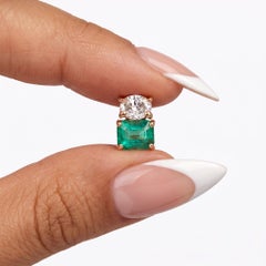 0.38ct Emerald & 0.18ct Diamond 14K Yellow Gold Duo Stud Earrings