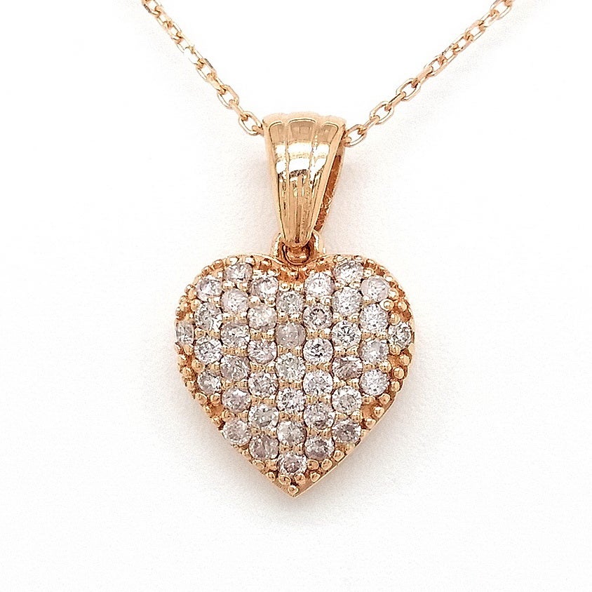 **No Reserve Price** 0.38ct Natural Pink Diamond Heart Pendant 14K Rose Gold