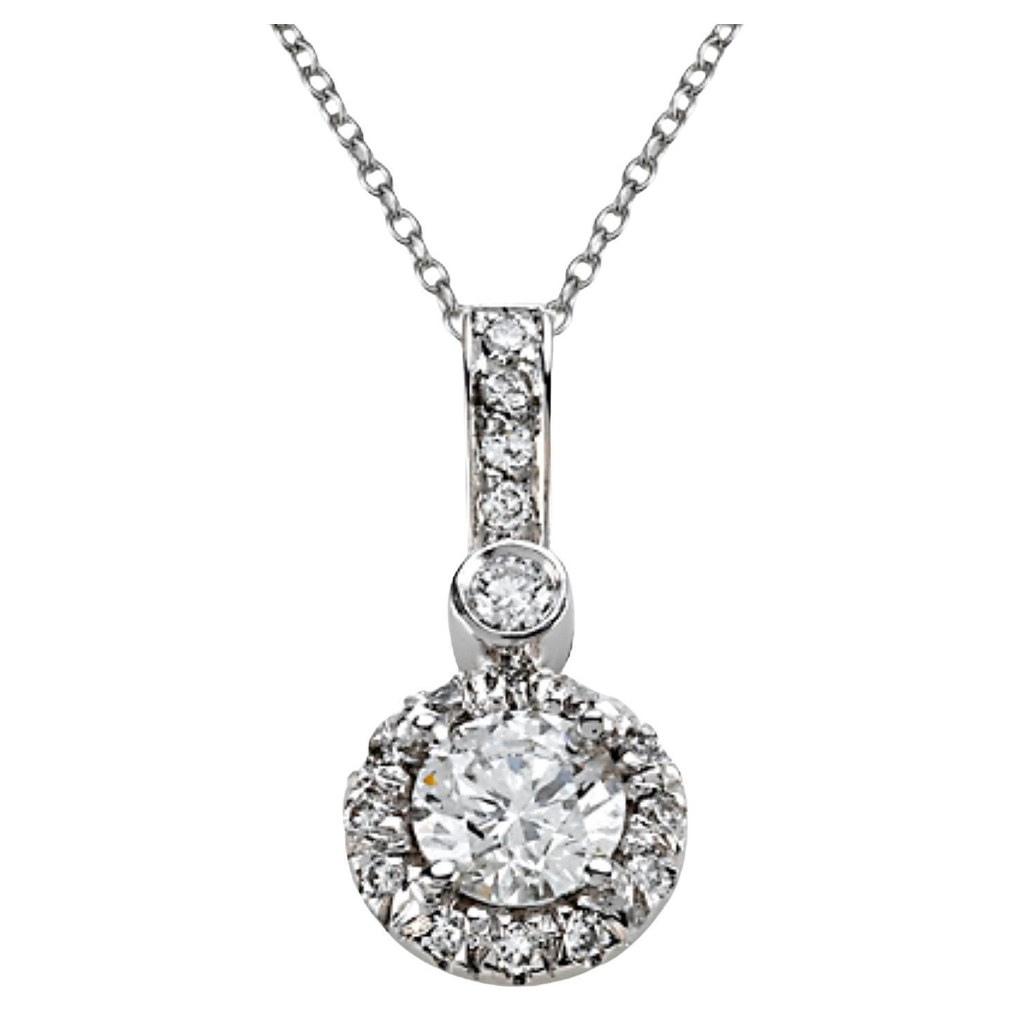 0.38ct Round Diamond Pave & Bezel Set Pendant in 18KT White Gold For Sale