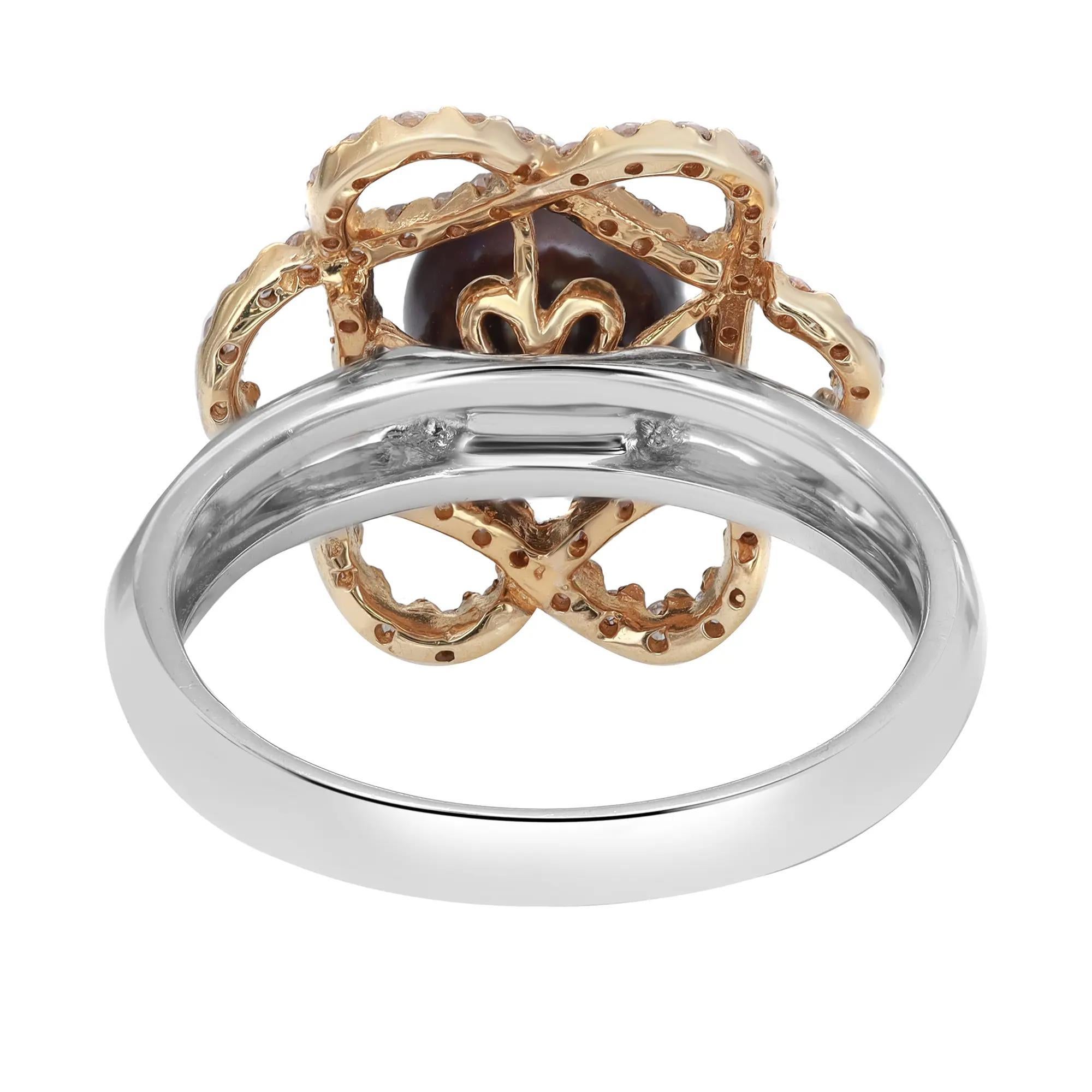 0,38cttw Runder Diamant und Tahiti-Perle Damen-Cocktailring 14k Gold (Moderne) im Angebot