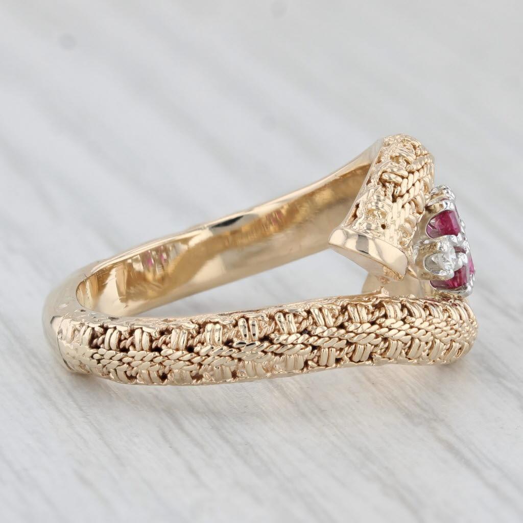 0.38ctw Diamond Ruby Bypass Ring 14k Yellow Gold Size 8.5 For Sale 1