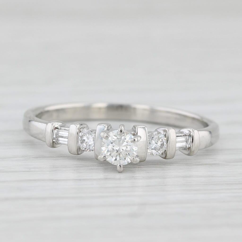 Round Cut 0.38ctw Round Diamond Engagement Ring Platinum Size 8.75 Solitaire w/ Accents For Sale