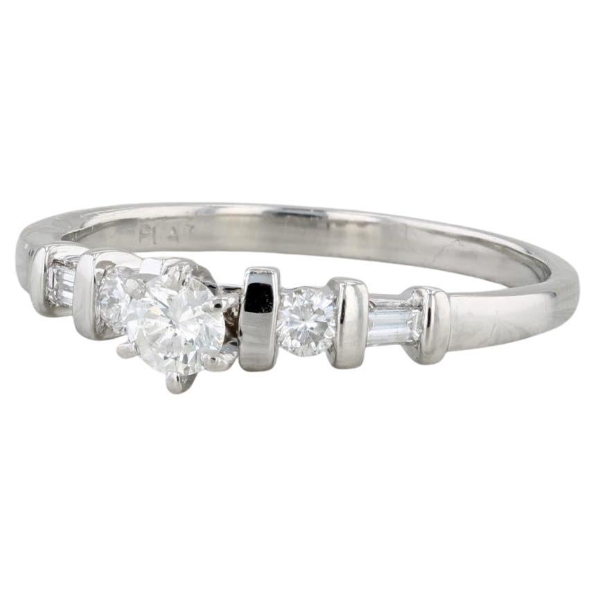 0.38ctw Round Diamond Engagement Ring Platinum Size 8.75 Solitaire w/ Accents For Sale