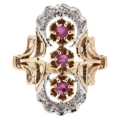 Navette Statement-Ring, 0,38 Karat Rubin Diamant, 14KT, zweifarbiges Gold, Navette