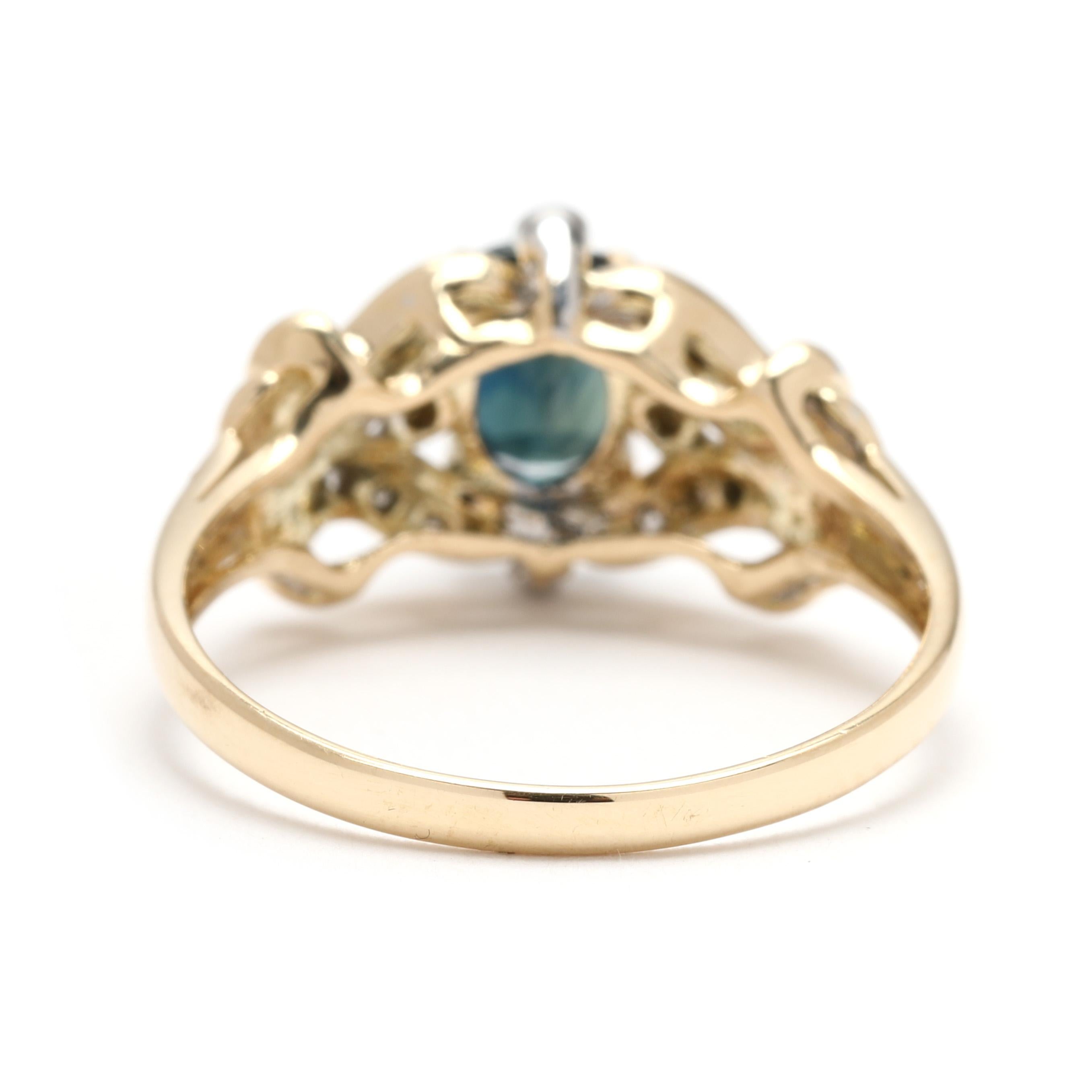 Taille ovale Bague saphir et diamant 038 carats, or jaune 14 carats, taille 6,25 en vente