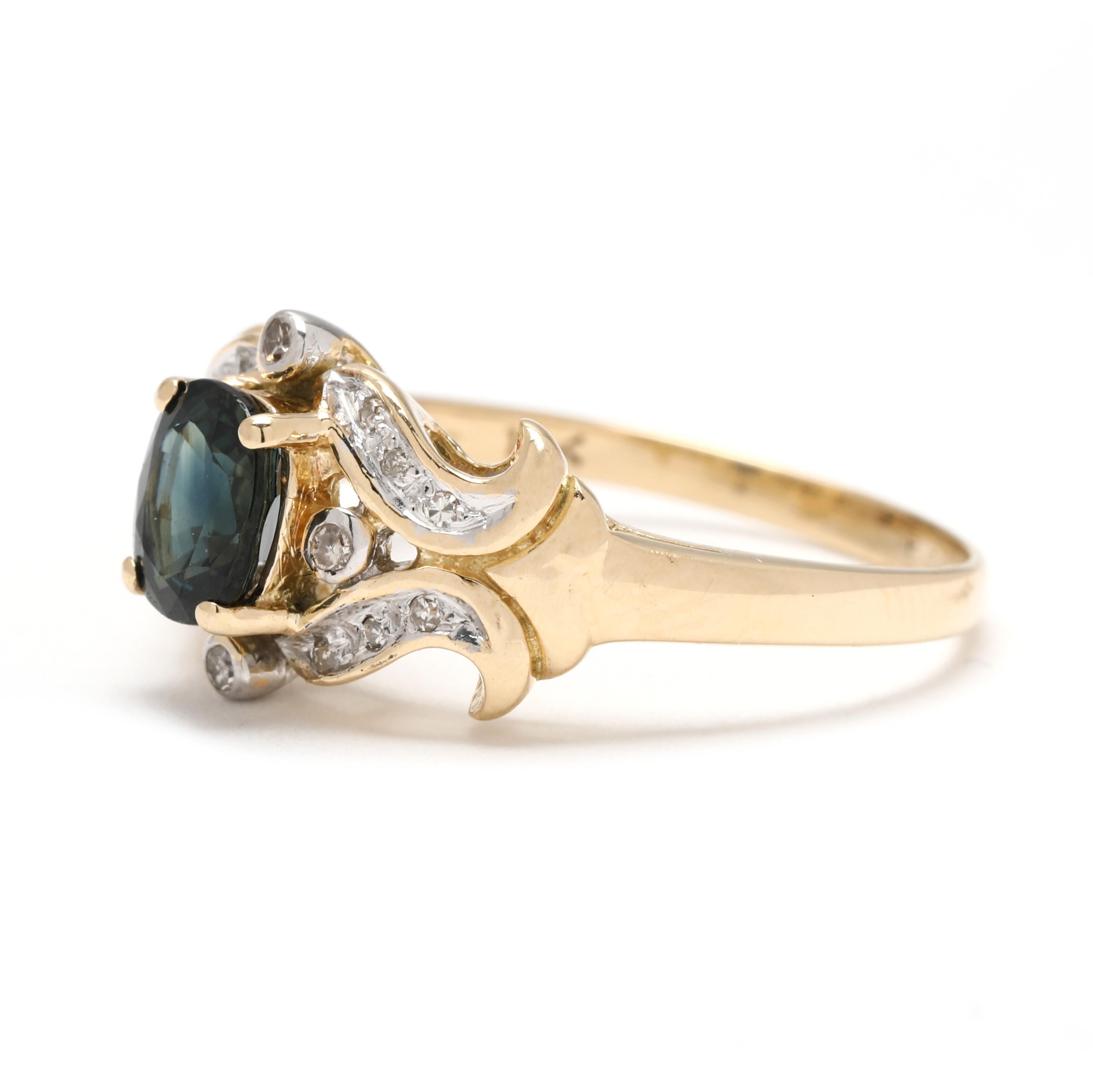 Bague saphir et diamant 038 carats, or jaune 14 carats, taille 6,25 Bon état - En vente à McLeansville, NC