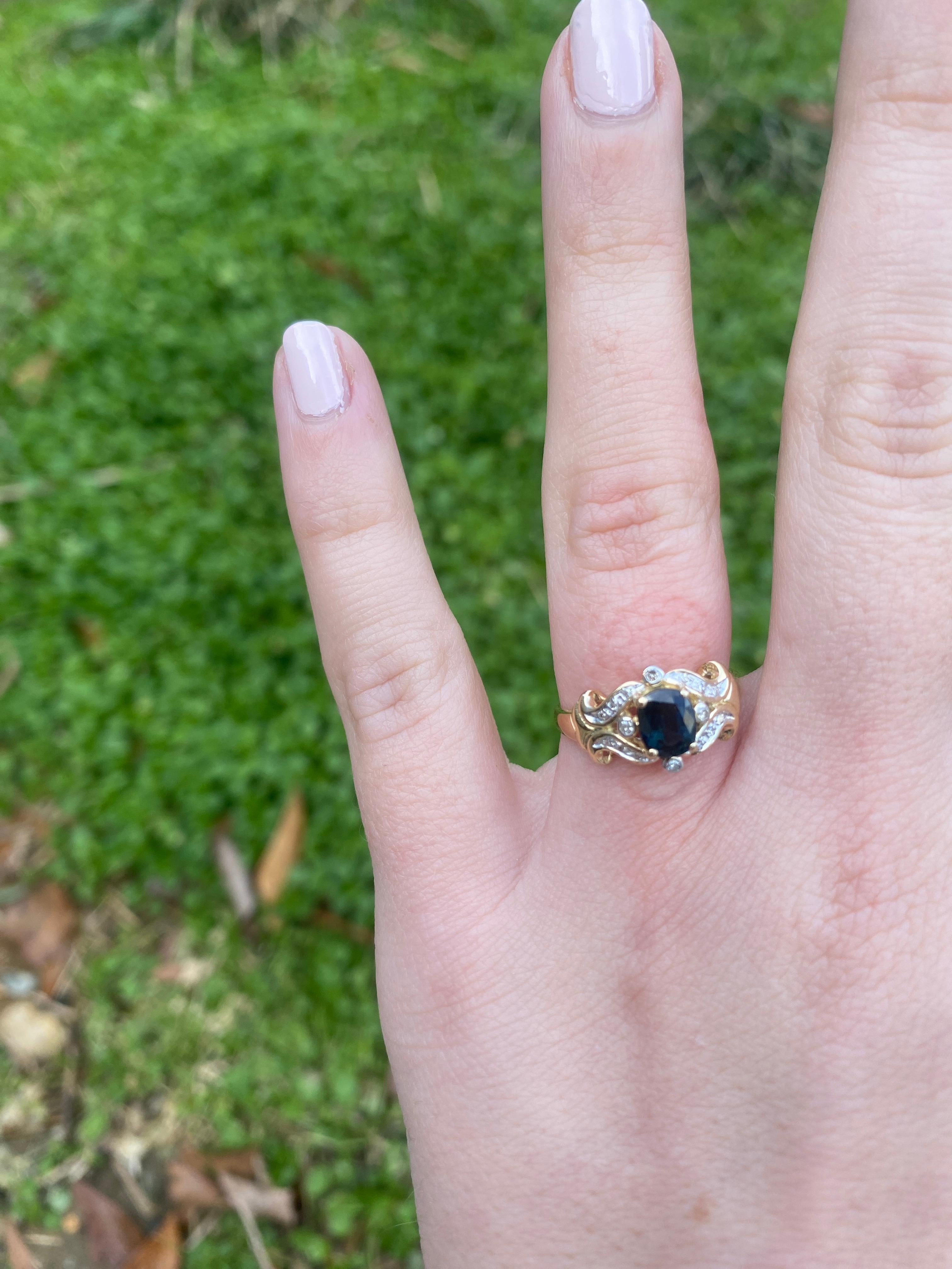 Bague saphir et diamant 038 carats, or jaune 14 carats, taille 6,25 en vente 3