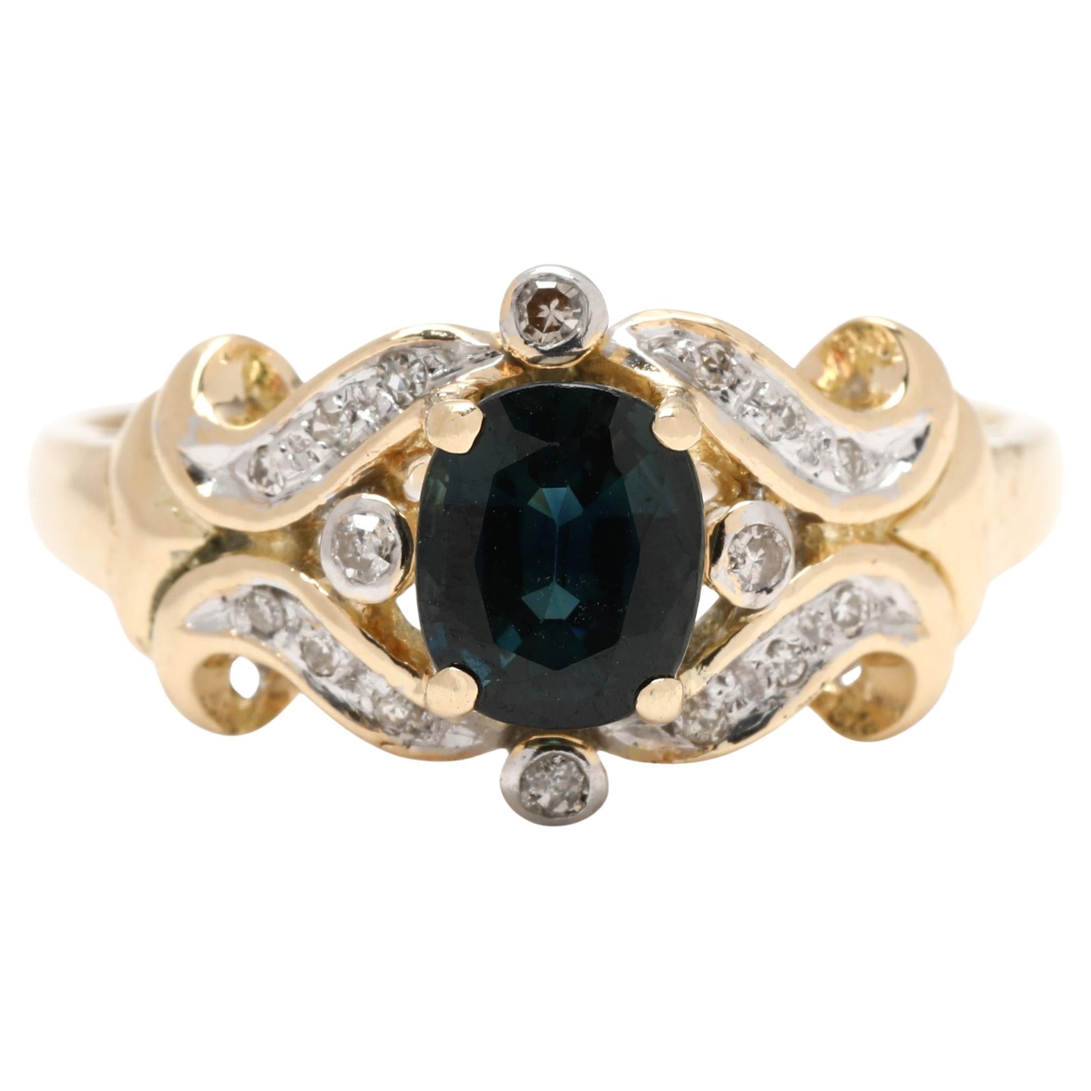 038 Karat Saphir & Diamant Ring, 14k Gelbgold, Ring Größe 6,25