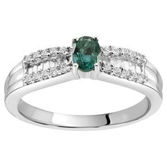 0.39 Carat Alexandrite Oval Diamond Round & Baguette 18 Karat Gold Cocktail Ring