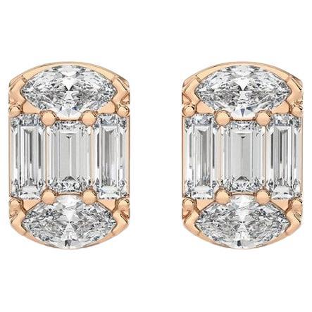 0.39 Carat Baguette Diamonds ETON style Stud Earrings in 14k Rose Gold