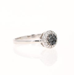 0.39ct Black & White Diamond Flower Ring in 14k White Gold