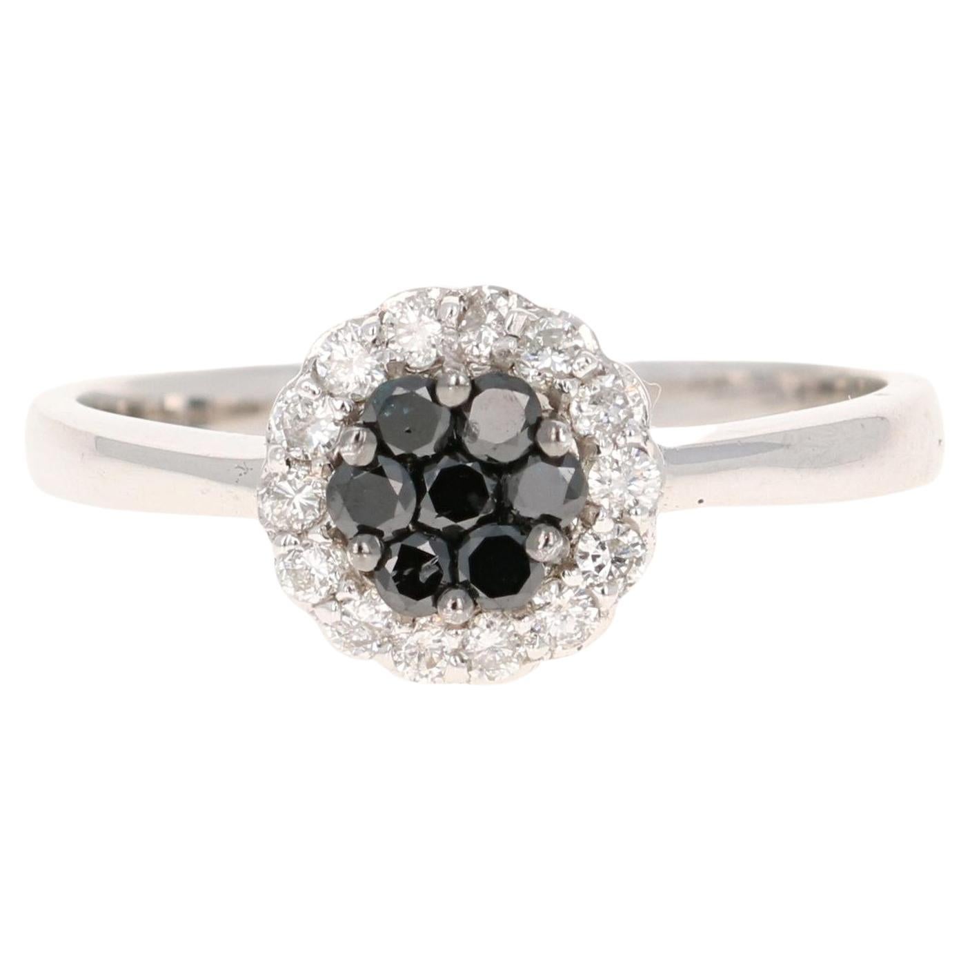 0.39 Carat Black White Diamond White Gold Ring