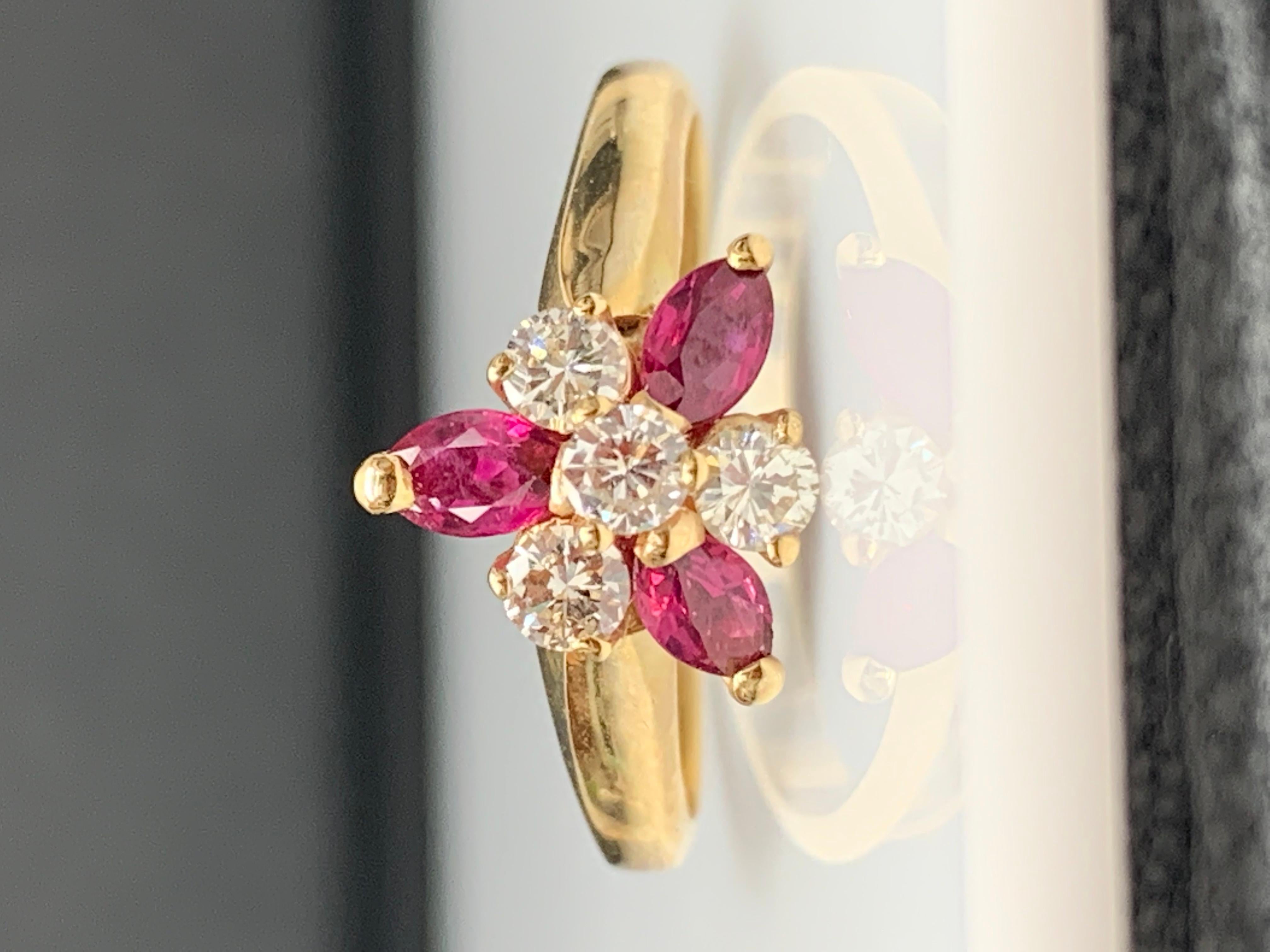 0.39 Carat Brilliant Cut Ruby and Diamond Ring in 14K Yellow Gold For Sale 3