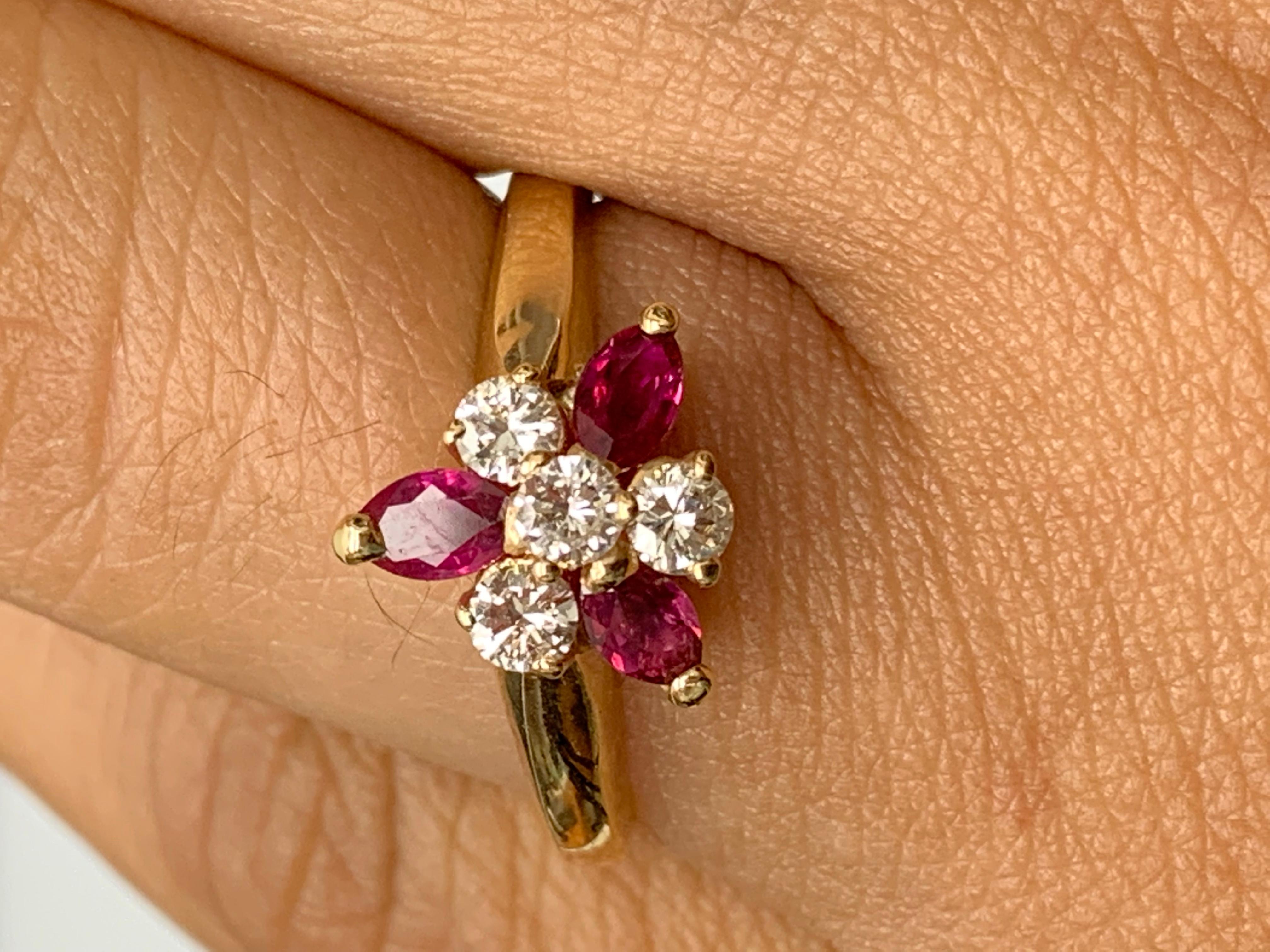 Women's 0.39 Carat Brilliant Cut Ruby and Diamond Ring in 14K Yellow Gold For Sale