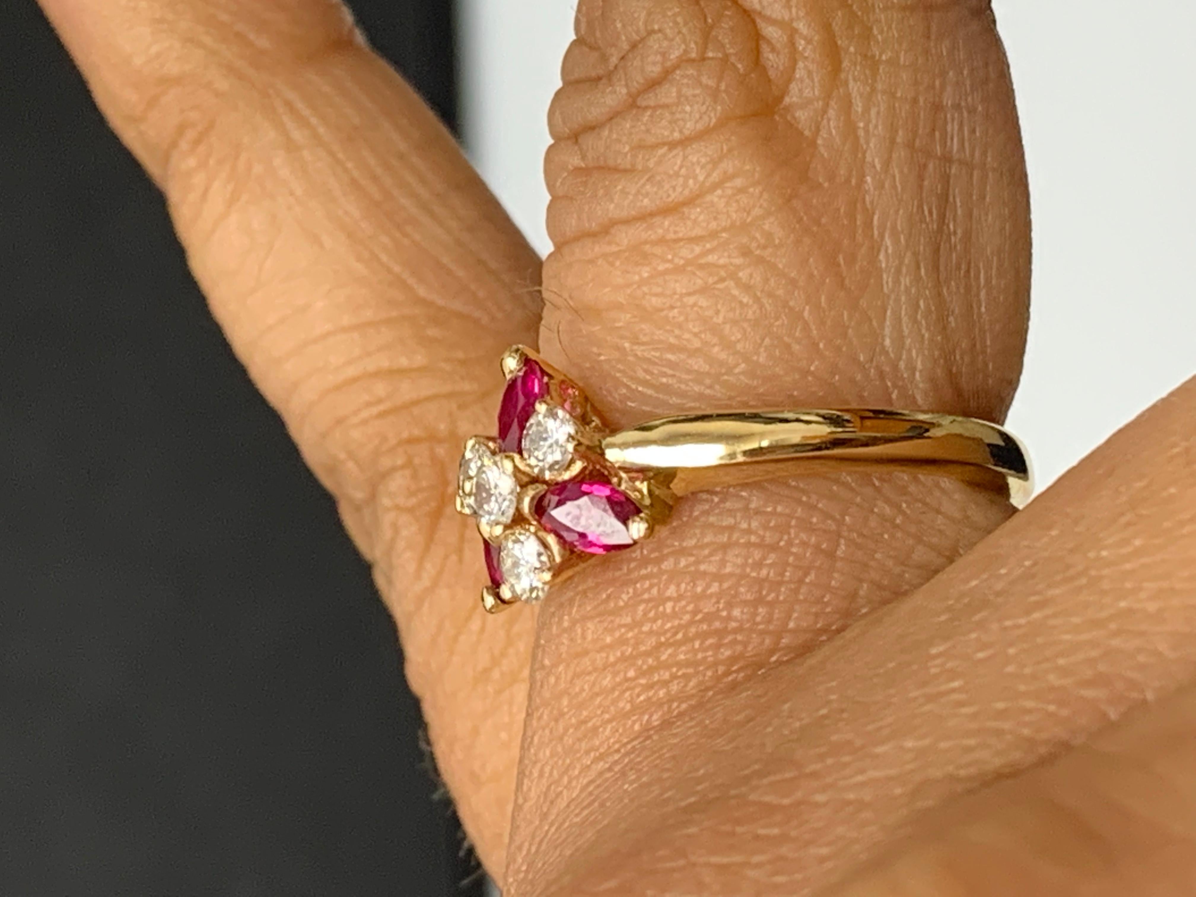 0.39 Carat Brilliant Cut Ruby and Diamond Ring in 14K Yellow Gold For Sale 1
