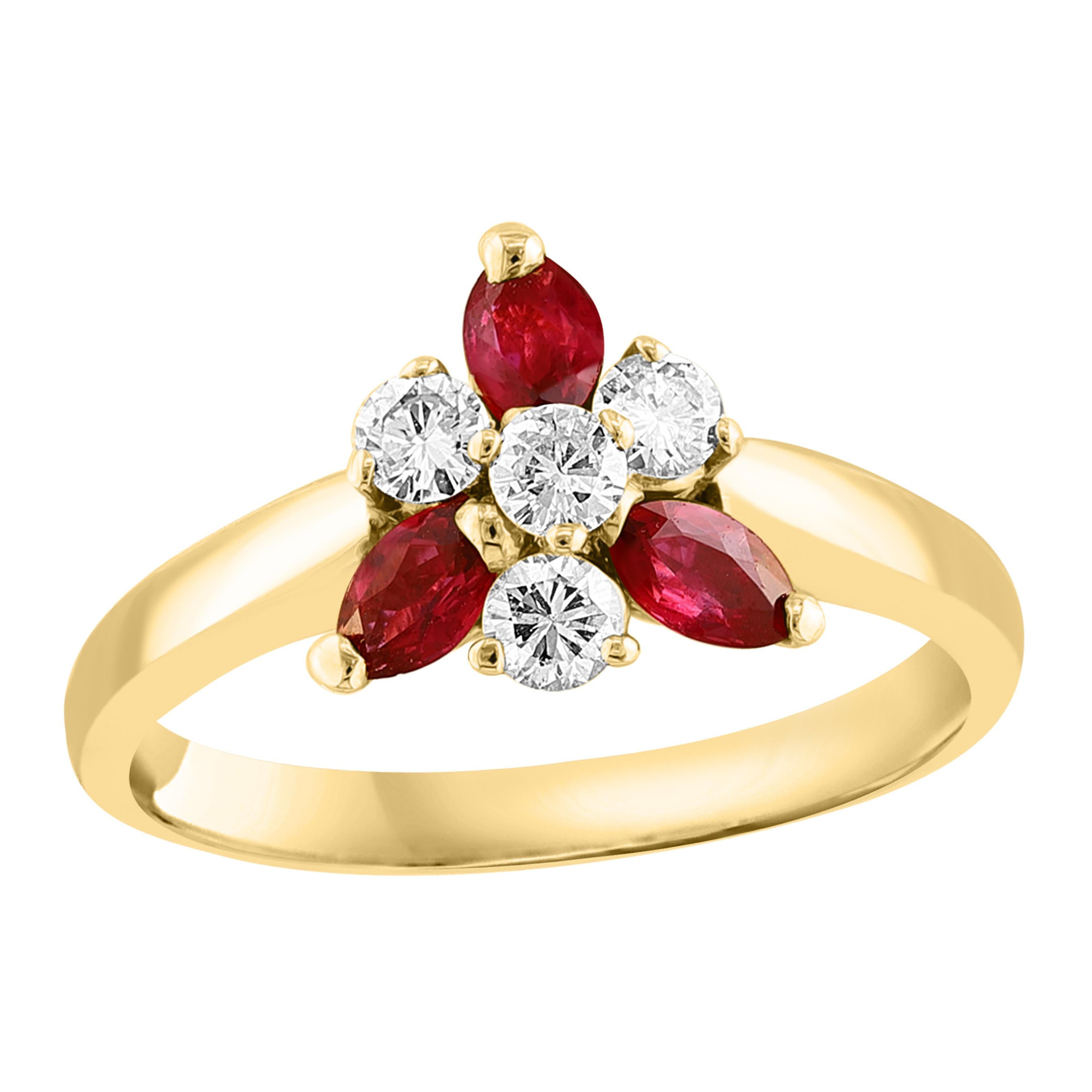 Anello con rubino taglio brillante e diamanti da 0,39 carati in oro giallo 14K