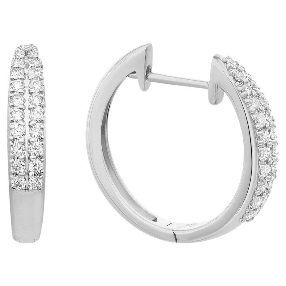 0.39 Carat Double Row Diamond Huggie Earrings 18K White Gold