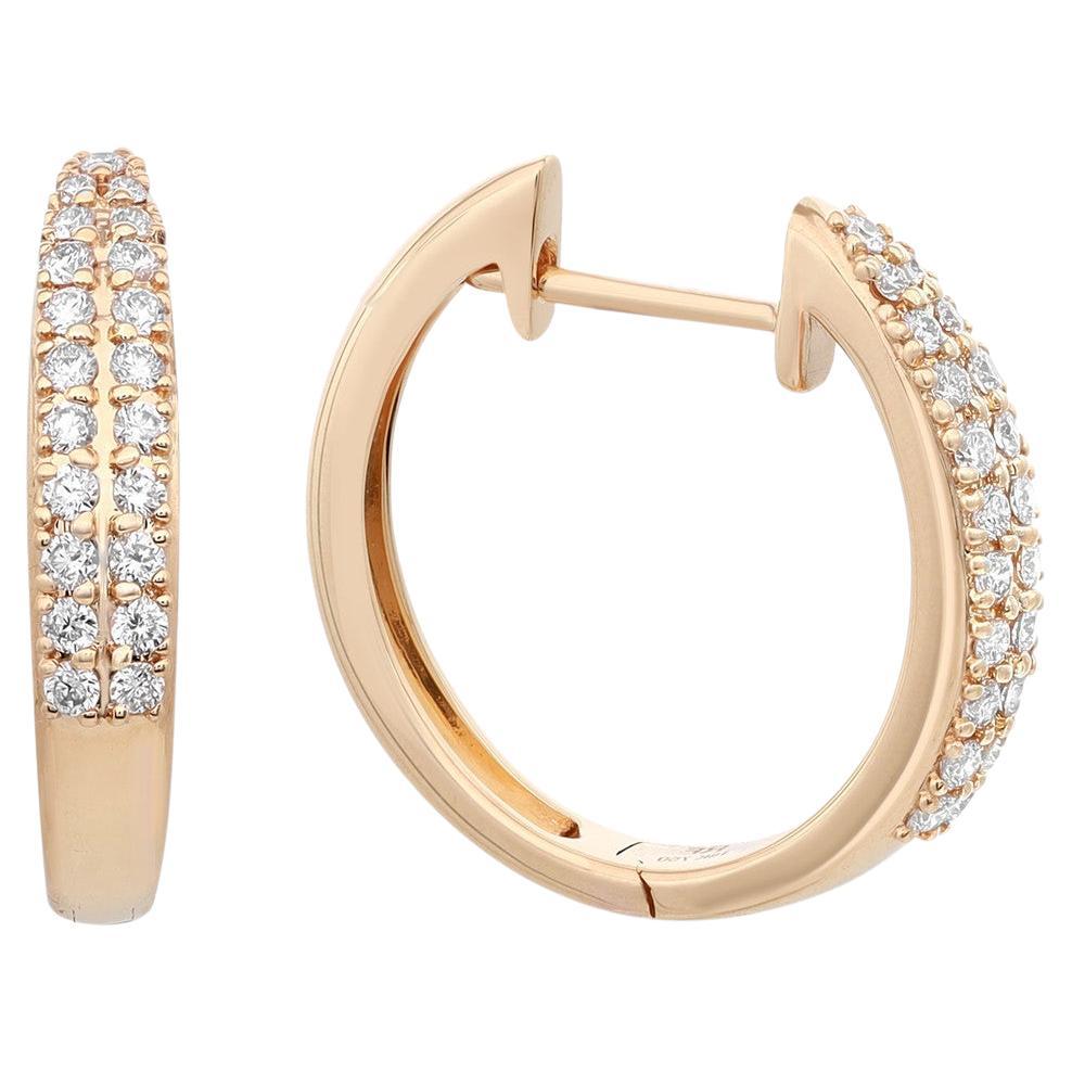 0.39 Carat Double Row Diamond Huggie Earrings 18K Yellow Gold For Sale