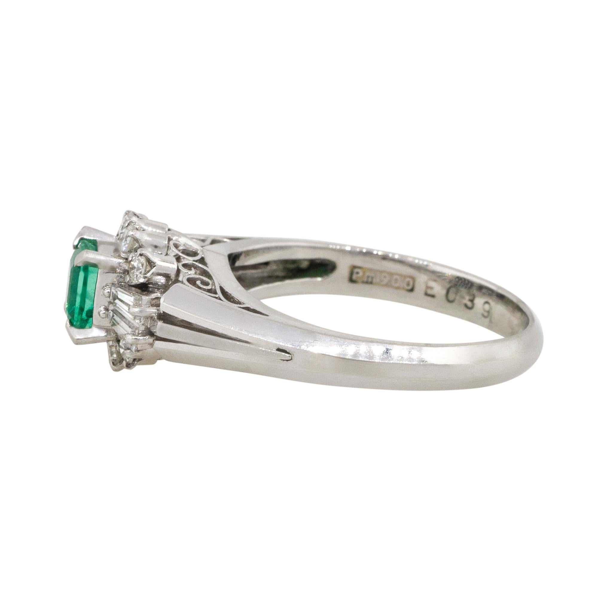 Emerald Cut 0.39 Carat Emerald Center Diamond Cocktail Ring Platinum in Stock For Sale