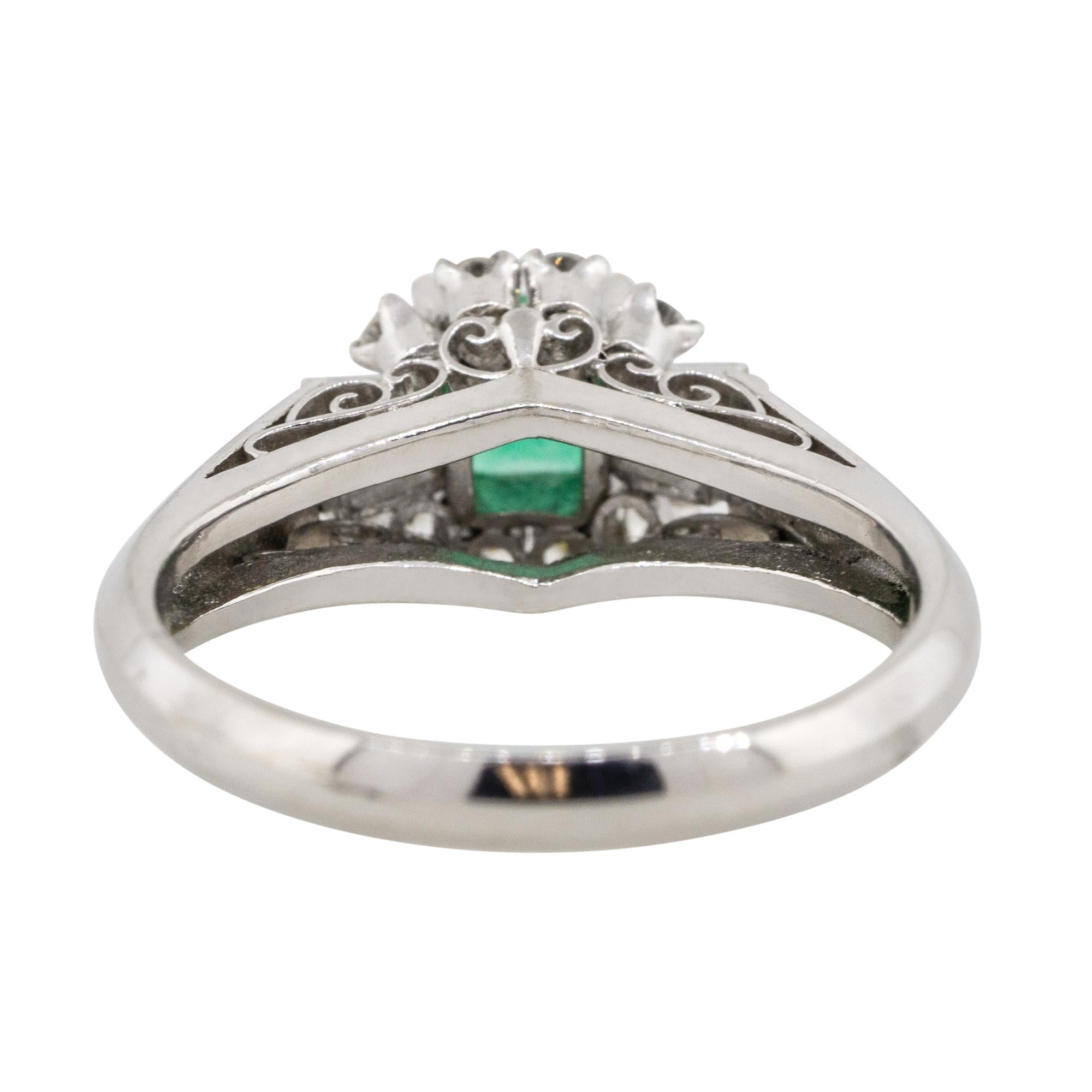 Women's 0.39 Carat Emerald Center Diamond Cocktail Ring Platinum in Stock