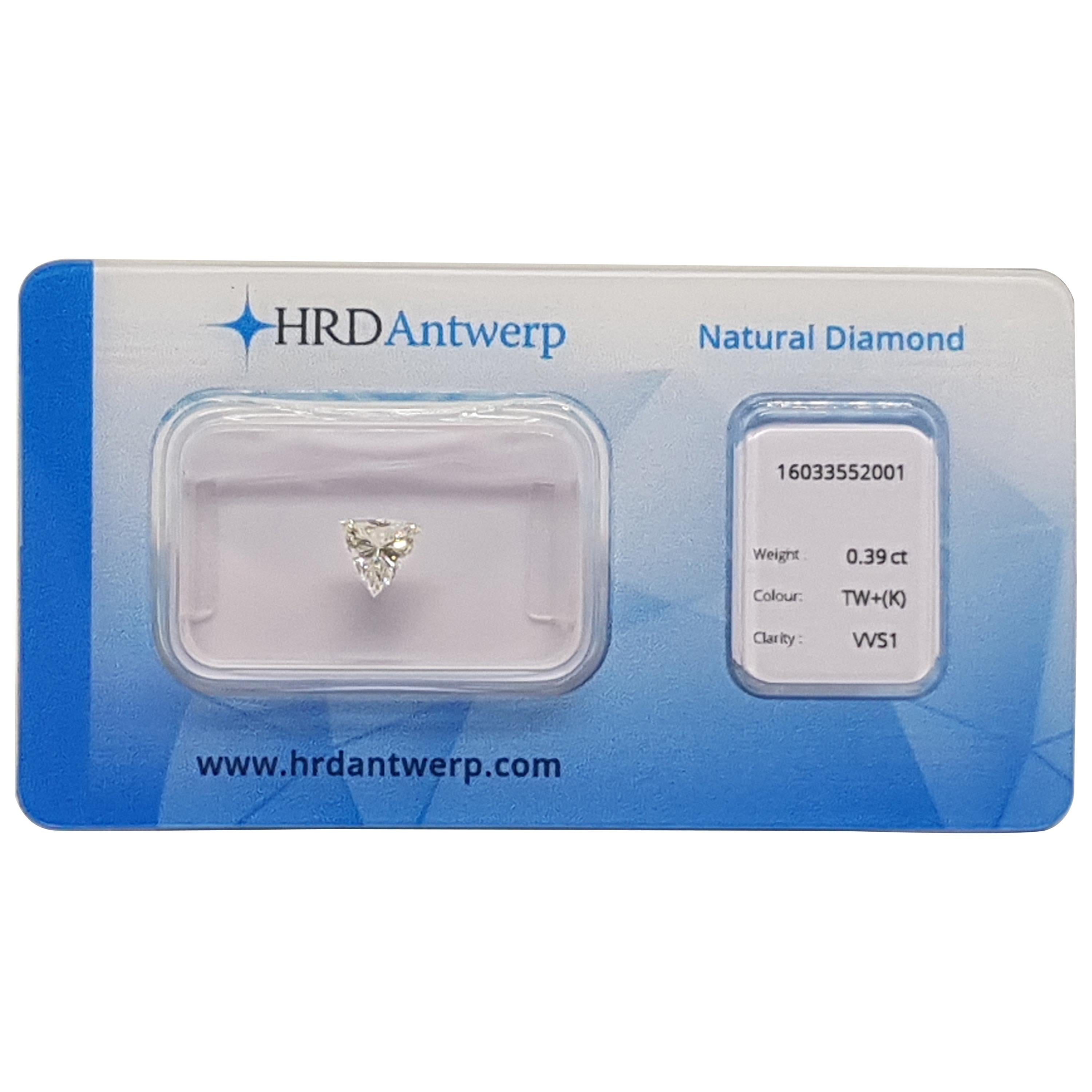 0.39 Carat HRD Certificate White Trilliant Cut Diamond For Sale