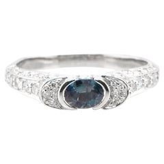 0.39 Carat Natural Color-Change Alexandrite and Diamond Ring Set in Platinum
