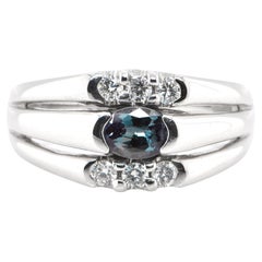 0.39 Carat Natural Color-Change Alexandrite and Diamond Ring Set in Platinum