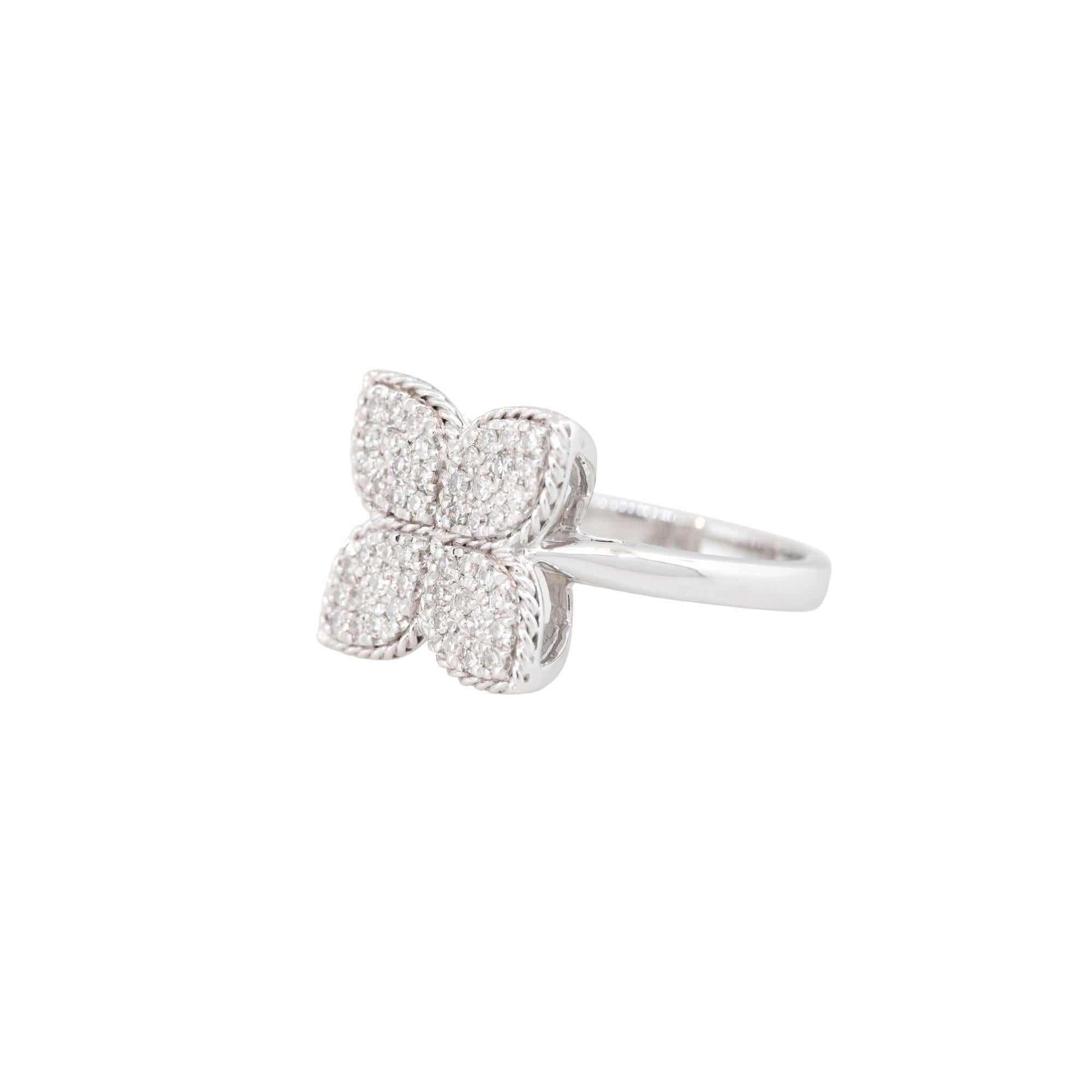 Modern 0.39 Carat Pave Diamond Clover Ring 14 Karat In Stock For Sale