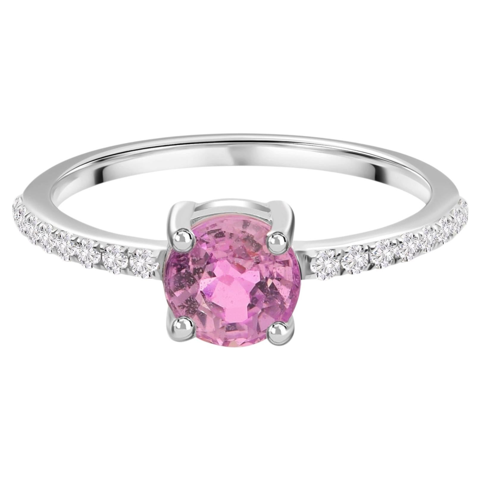 0,39 Karat Rosa Saphir 0,12 Karat SI/H Diamant Ring 10 Karat Weißgold Schmuck
