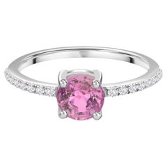 0.39 Carat Pink Sapphire 0.12 Ct SI/H Diamond Ring 10 Karat White Gold Jewelry