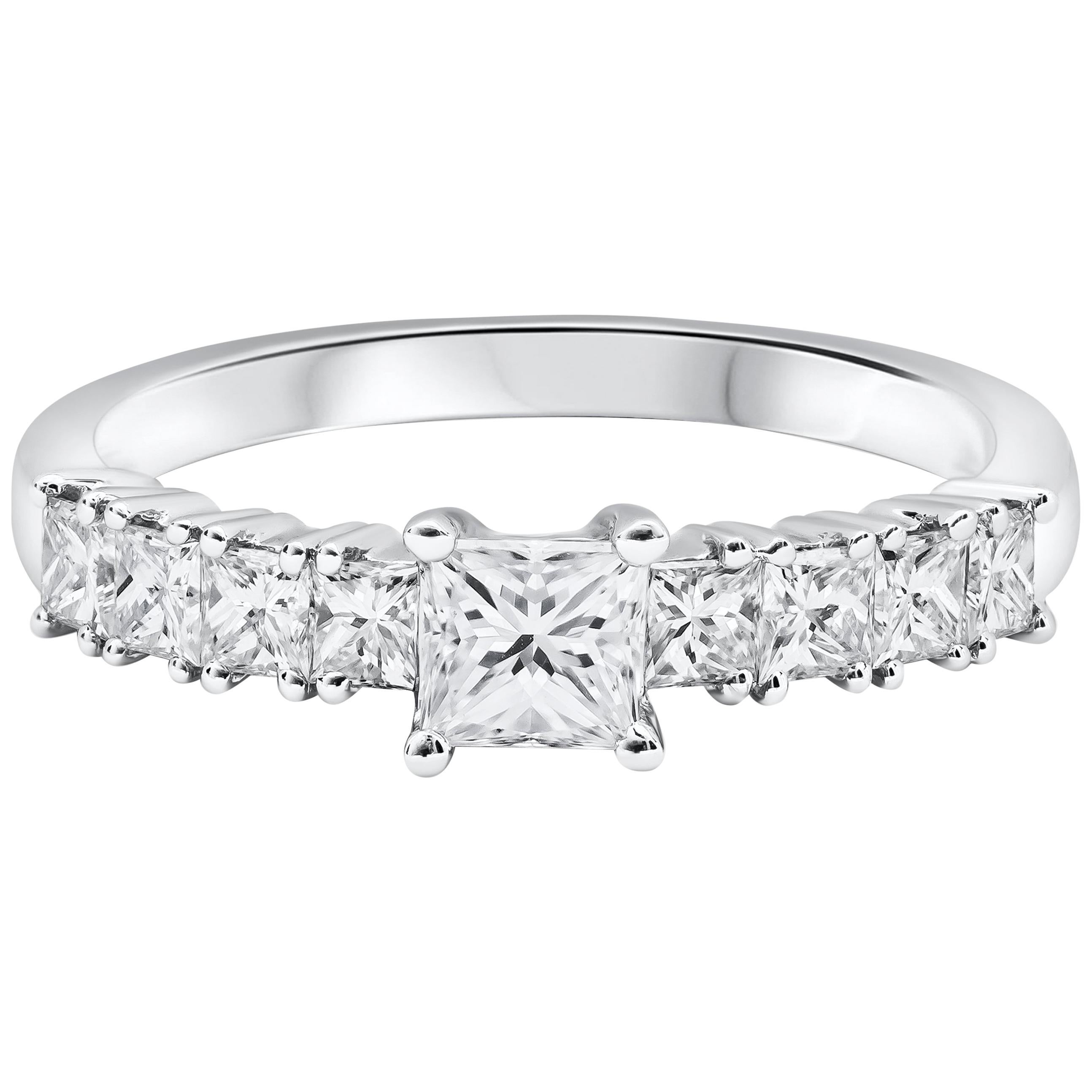 Roman Malakov 0.39 Carat Princess Cut Diamond Side Stone Engagement Ring For Sale