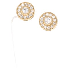 Boucles d'oreilles en or jaune avec grappe de diamants ronds de 0,39 carat