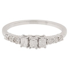 0.39 Carat Round & Emerald Cut Diamond Band Ring 18 Karat White Gold Jewelry