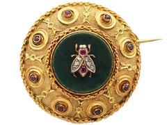 0.39 Carat Ruby Bloodstone 0.18 Carat Diamond 21k Yellow Gold Brooch Circa 1880
