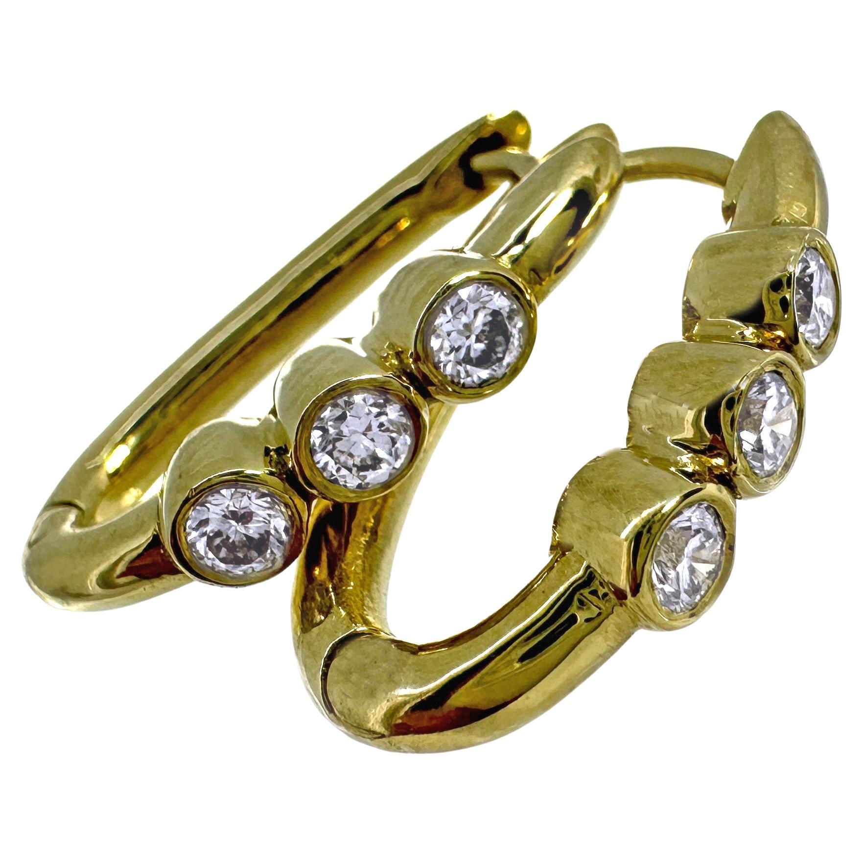 0.39 Carat "Trio" Oval Hoops with Bezel-Set Natural Diamonds in 18K Gold For Sale