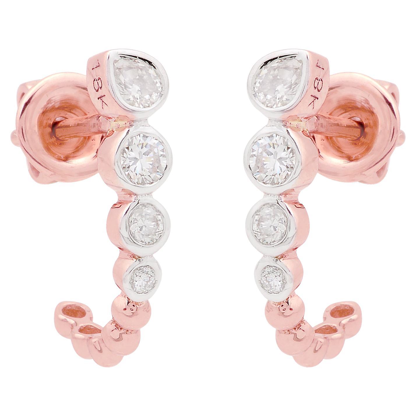 0.39 Ct SI/HI Pear Round Diamond Half Hoop Earrings 18 Karat Rose Gold Jewelry For Sale