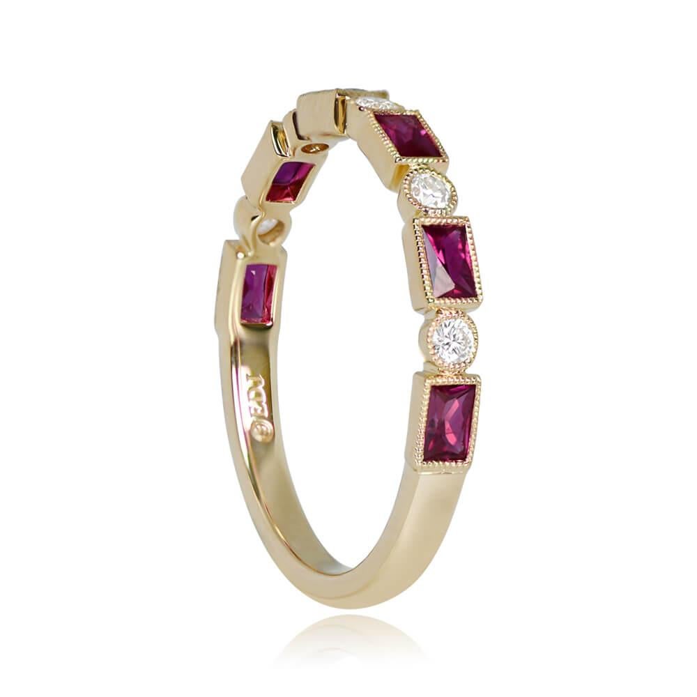 Art Deco  0.39ct Natural Rubies &  0.12ct Diamonds Band Ring, 18k Yellow Gold For Sale
