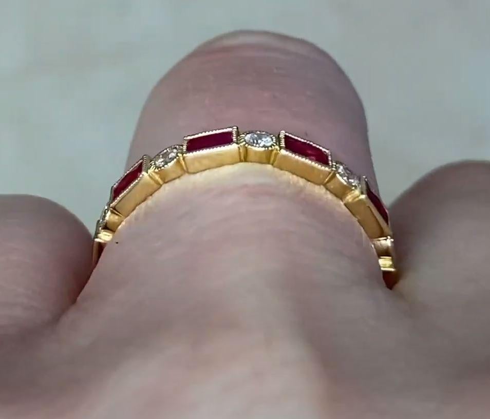  0.39ct Natural Rubies &  0.12ct Diamonds Band Ring, 18k Yellow Gold For Sale 1