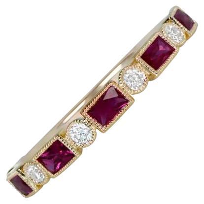  0.39ct Natural Rubies &  0.12ct Diamonds Band Ring, 18k Yellow Gold For Sale
