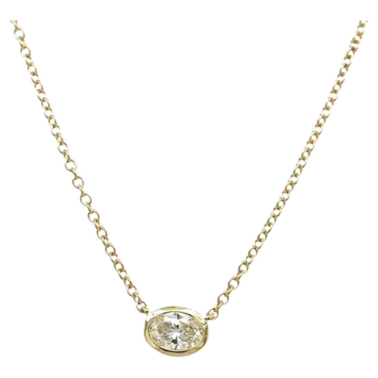 0.39ct Oval Shape Diamond Pendant Set on Rubover Setting in 18ct Yellow Gold