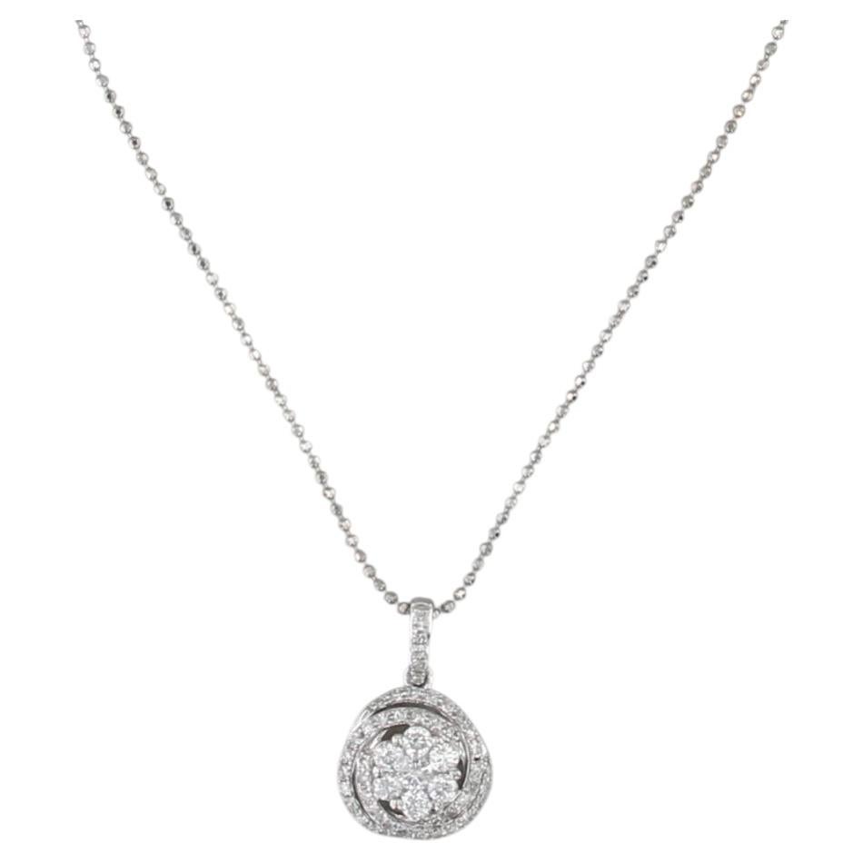 0.39ctw Diamond Cluster Interlocking Circles Pendant Necklace 14k White Gold 16"