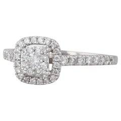 0.39ctw Diamond Halo Engagement Ring 14k White Gold Size 7 Cathedral Band