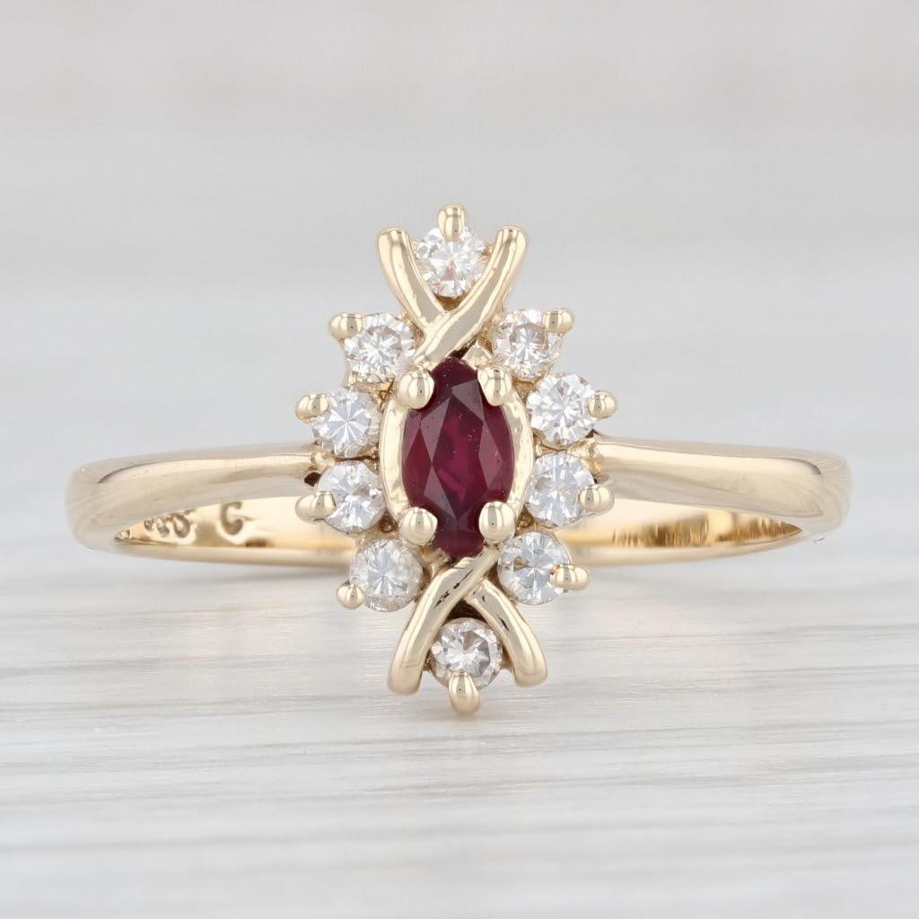 Marquise Cut 0.39ctw Marquise Ruby Diamond Halo Ring 14k Yellow Gold Size 7