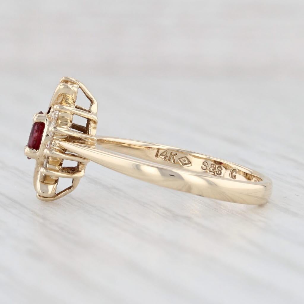 0.39ctw Marquise Ruby Diamond Halo Ring 14k Yellow Gold Size 7 In Good Condition In McLeansville, NC